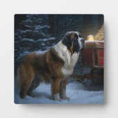 Saint Bernard Snowy Sleigh Kerstdecoratie Fotoplaat (Voorkant)