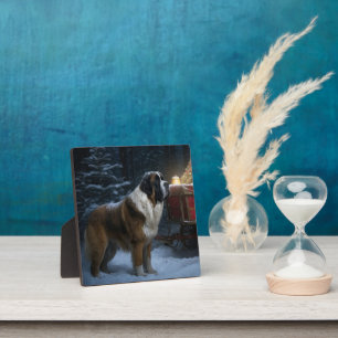 Saint Bernard Snowy Sleigh Kerstdecoratie Fotoplaat