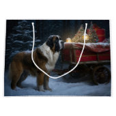 Saint Bernard Snowy Sleigh Kerstdecoratie Groot Cadeauzakje (Voorkant)