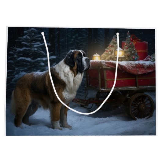 Saint Bernard Snowy Sleigh Kerstdecoratie Groot Cadeauzakje (Achterkant)