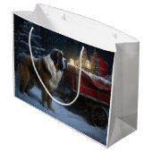 Saint Bernard Snowy Sleigh Kerstdecoratie Groot Cadeauzakje (Achterkant Gekanteld)