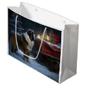 Saint Bernard Snowy Sleigh Kerstdecoratie Groot Cadeauzakje (Voorkant Gekanteld)