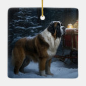Saint Bernard Snowy Sleigh Kerstdecoratie Keramisch Ornament (Achterkant)