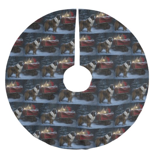Saint Bernard Snowy Sleigh Kerstdecoratie Kerstboom Rok (Voorkant)
