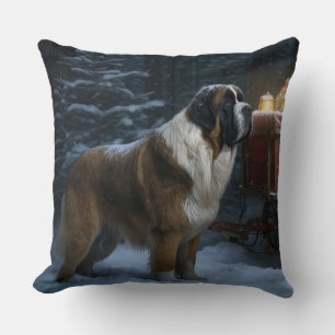 Saint Bernard Snowy Sleigh Kerstdecoratie Kussen