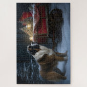 Saint Bernard Snowy Sleigh Kerstdecoratie Legpuzzel (Verticaal)