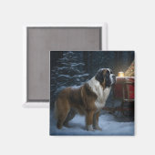 Saint Bernard Snowy Sleigh Kerstdecoratie Magneet (Voorkant / Achterkant)