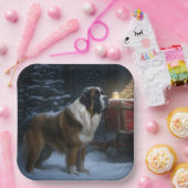 Saint Bernard Snowy Sleigh Kerstdecoratie Papieren Bordje (Feest)