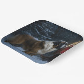 Saint Bernard Snowy Sleigh Kerstdecoratie Papieren Bordje (Gebogen)