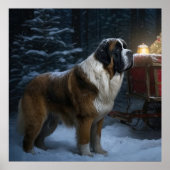 Saint Bernard Snowy Sleigh Kerstdecoratie Poster (Voorkant)