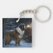 Saint Bernard Snowy Sleigh Kerstdecoratie Sleutelhanger (Achterkant)