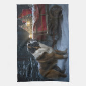 Saint Bernard Snowy Sleigh Kerstdecoratie Theedoek (Verticaal)