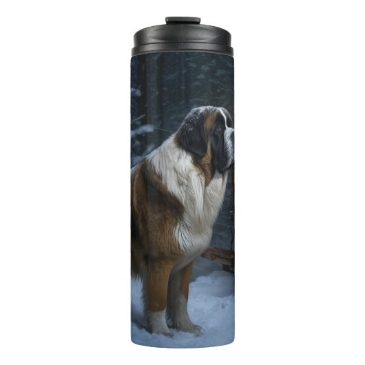 Saint Bernard Snowy Sleigh Kerstdecoratie Thermosbeker (Voorkant)