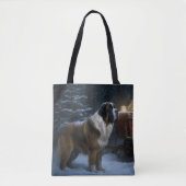 Saint Bernard Snowy Sleigh Kerstdecoratie Tote Bag (Voorkant)