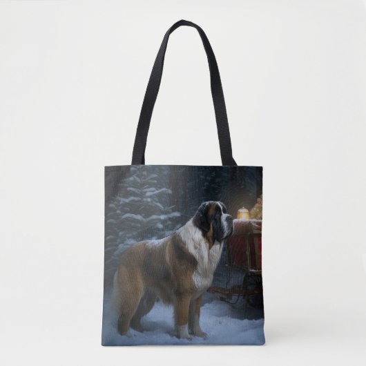 Saint Bernard Snowy Sleigh Kerstdecoratie Tote Bag (Voorkant)