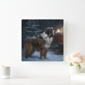 Saint Bernard Snowy Sleigh Kerstdecoratie Vierkante Klok (Huis)