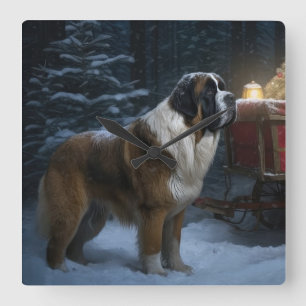 Saint Bernard Snowy Sleigh Kerstdecoratie Vierkante Klok