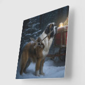 Saint Bernard Snowy Sleigh Kerstdecoratie Vierkante Klok (Hoek)