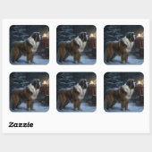 Saint Bernard Snowy Sleigh Kerstdecoratie Vierkante Sticker (Vel)