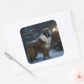 Saint Bernard Snowy Sleigh Kerstdecoratie Vierkante Sticker (Envelop)