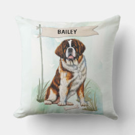 Saint Bernard Watercolor Personalized Dog Kussen