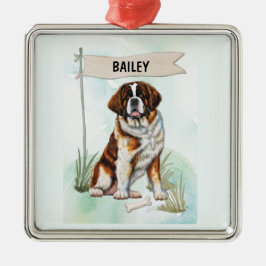 Saint Bernard Watercolor Personalized Dog Metalen Ornament