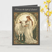Saint Brigid of Ireland With White Cow Kaart (Gele Bloem)