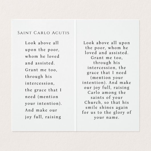 Saint Carlo Acutis Prayer Card  Kaart (Binnenkant ongevouwen)