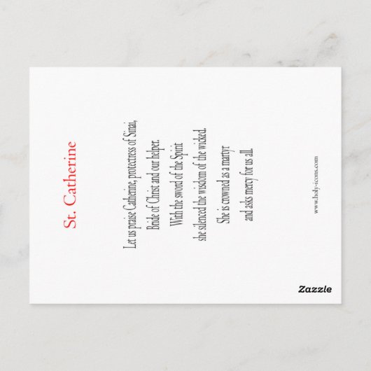 Saint Catherine Prayer Card Briefkaart (Achterkant)