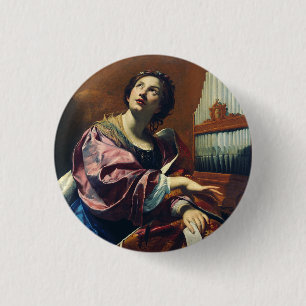 Saint Cecilia door Simon Vouet Ronde Button 3,2 Cm