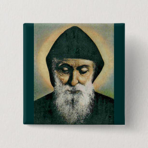 Saint Charbel Portrait Vierkante Button 5,1 Cm