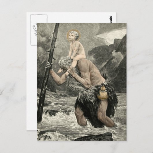 Saint Christopher Christus Travel Engraving Mogk Briefkaart (Voorkant / Achterkant)