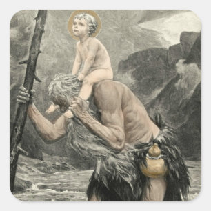 Saint Christopher Christus Travel Prayer Engraving Vierkante Sticker