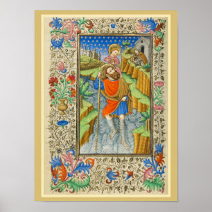 Saint Christopher Middeleeuwse verlichting Poster