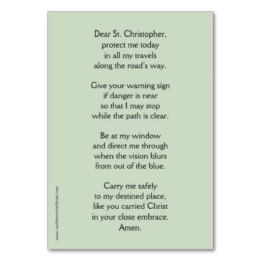 Saint Christopher Prayer Card Kaart (Achterkant)