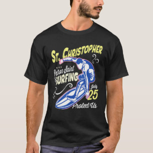 Saint Christopher Surf Patron Saint-Surfing Cat T-shirt