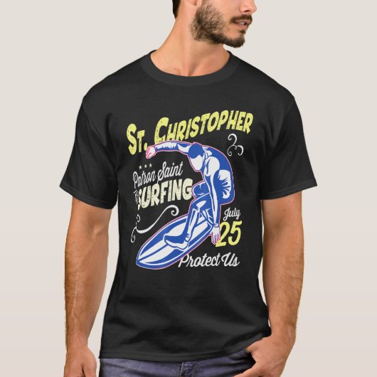 Saint Christopher Surf Patron Saint-Surfing Cat T-shirt (Voorkant)