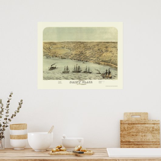 Saint Clair, MI Panoramic Map - 1868 Poster (Keuken)
