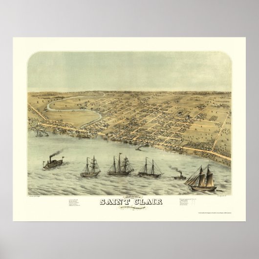 Saint Clair, MI Panoramic Map - 1868 Poster (Voorkant)