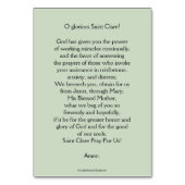 Saint Clare of Assisi Prayer Card Kaart (Achterkant)