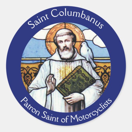 Saint Columbanus Patron van motorrijders Ronde Sticker (Voorkant)