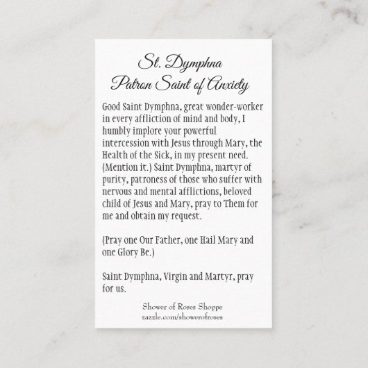 Saint Dymphna Patroness of Anxiety Heilige Kaarten Visitekaartje (Achterkant)