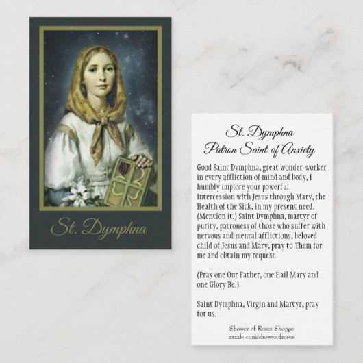 Saint Dymphna Patroness of Anxiety Heilige Kaarten Visitekaartje (Voorkant / Achterkant)