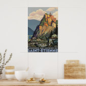 Saint-Étienne Frankrijk Vintage Reisposter Print (Keuken)