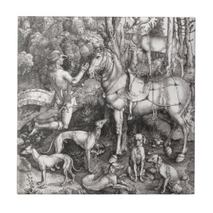 Saint Eustace Engraving door Albrecht Durer Tegeltje