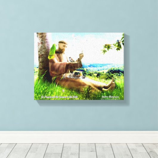 Saint Francis en de preaches van de vogels Canvas Afdruk (Insitu (Houten vloer))