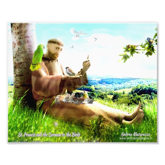 Saint Francis en de preaches van de vogels Foto Afdruk (Voorkant)