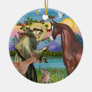 Saint Francis - Horse (kastanje) Keramisch Ornament