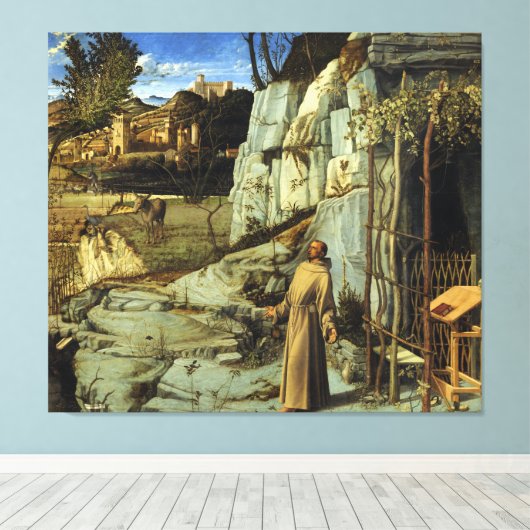 Saint Francis in de woestijn door Giovanni Bellini Canvas Afdruk (Insitu (Houten vloer))