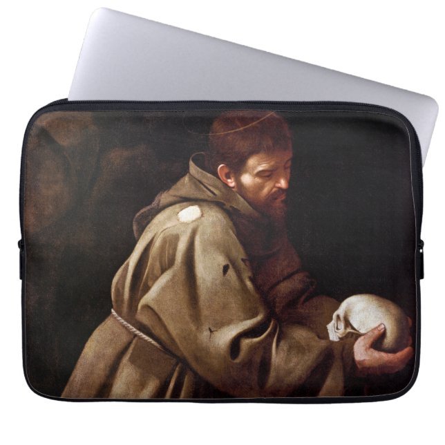 Saint Francis in Prayer - Caravaggio Laptop Sleeve (Voorkant)